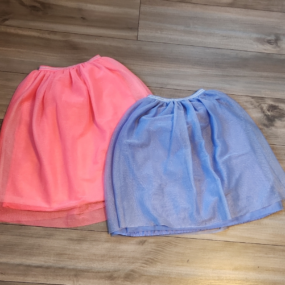 Cat & Jack Bright Pink and Soft Blue Skater Skirts Glitter Lined 4/5